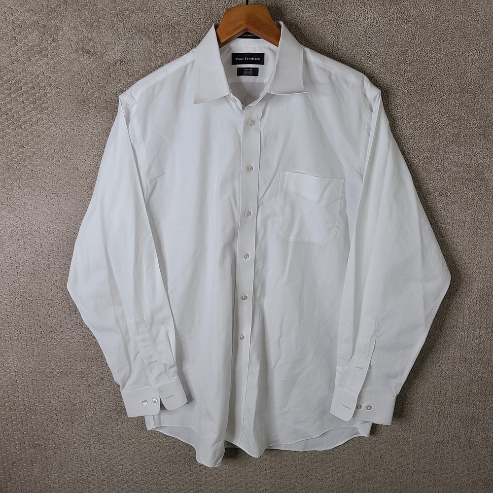 Paul Fredrick Shirt Mens 16.5 35 White Non-Iron Supima Cotton Dress Classic Fit